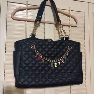 Betsy Johnson Black Quilted faux leather purse with Chain Detail!